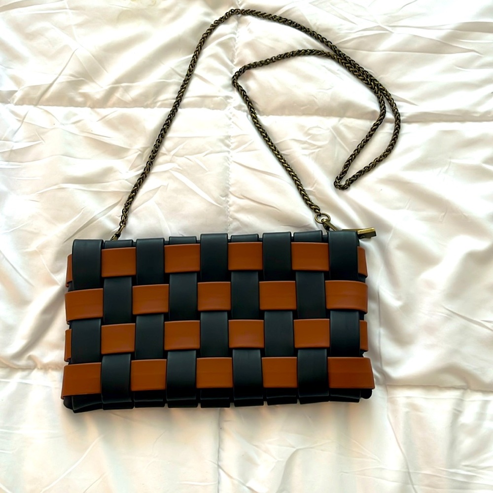 Anthropologie brown and black woven crossbody